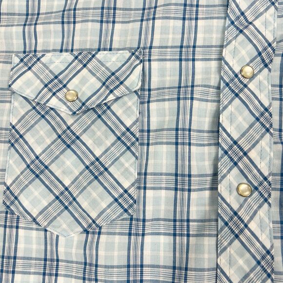 Wrangler Western Blue Plaid Pearl Snap Short Sleeve Shirt Men’s 2XL Cowboy Rodeo - Picture 4 of 9